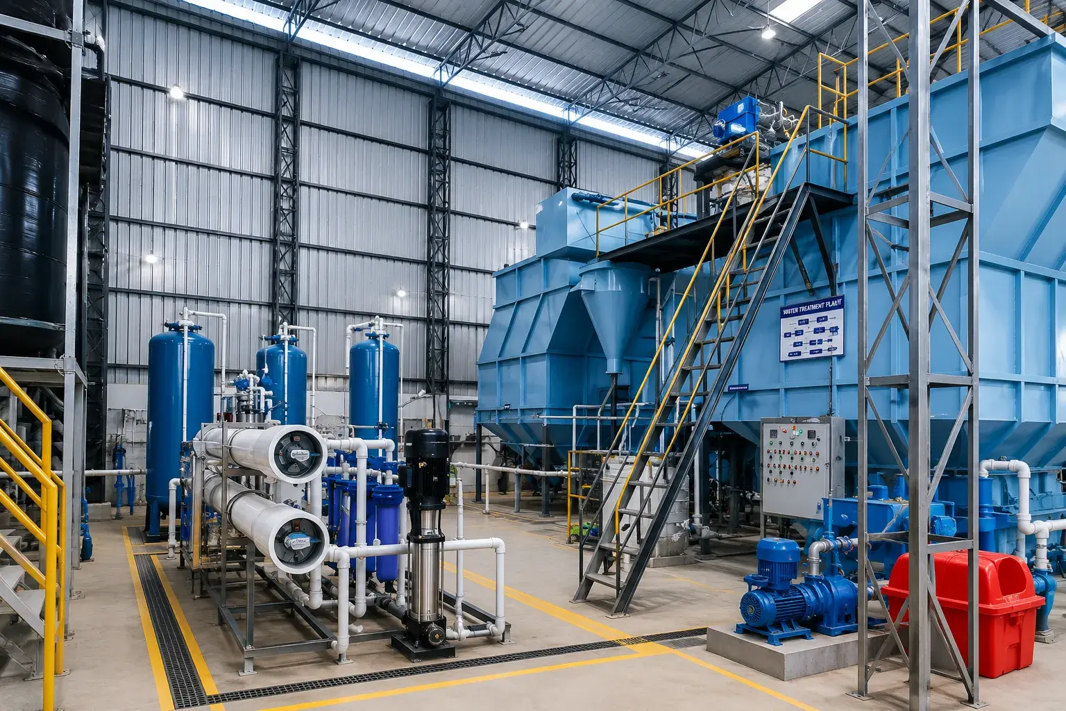 Zero Liquid Discharge plant with evaporator and treatment units