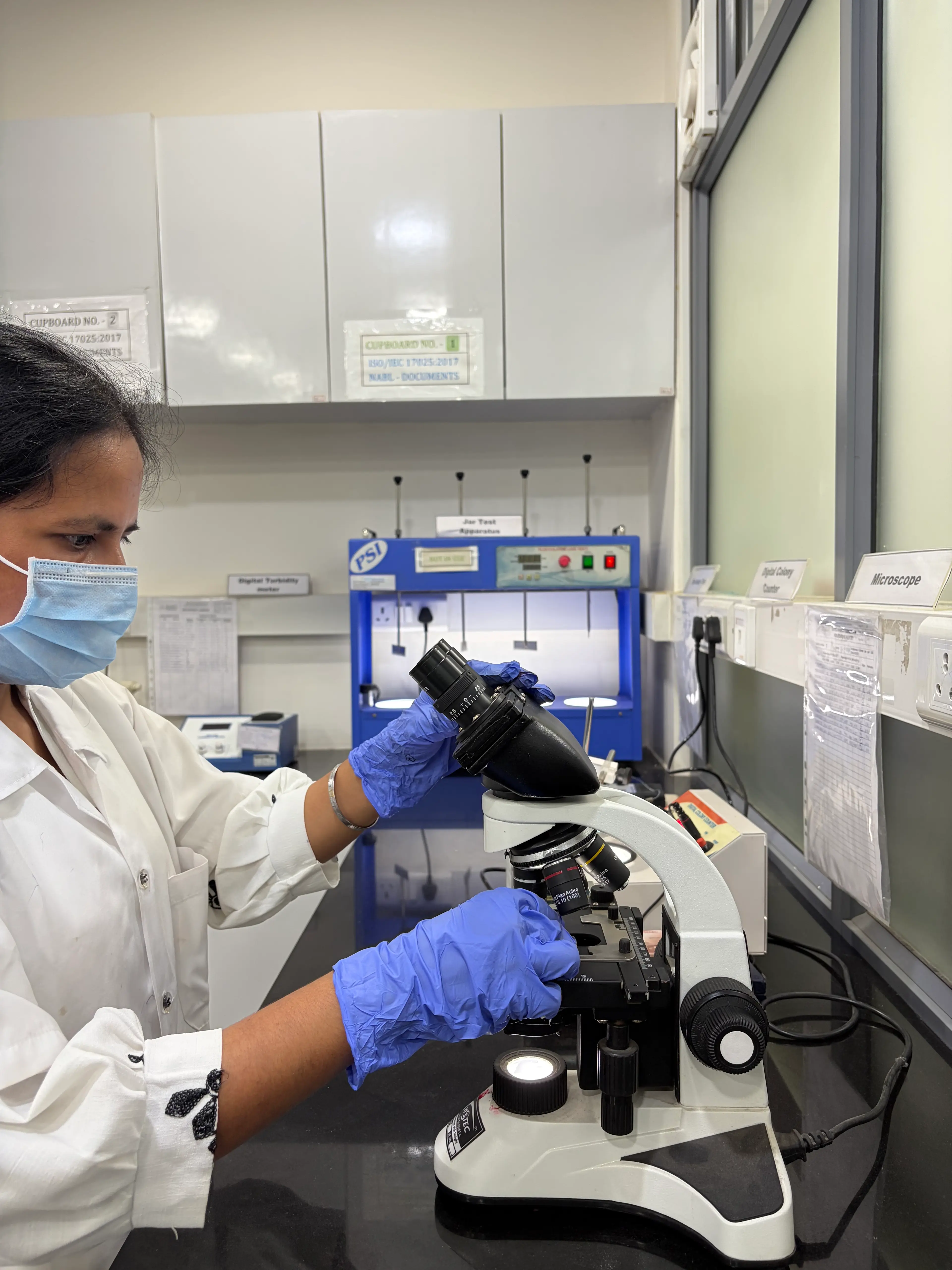 Microbiological analysis under microscope
